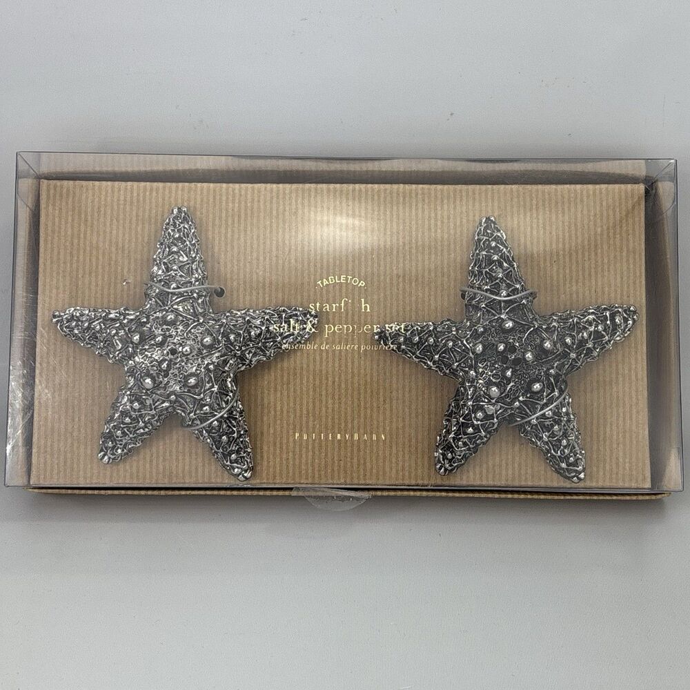 Pottery Barn Silver Starfish Salt & Pepper Shakers - New in Box